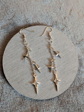 Silver Star Dangle Drop Earrings Celestial Space New